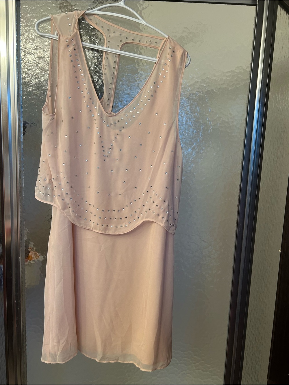 Pearl Light Pink Polka Dot Lined Dress with Gold Zipper